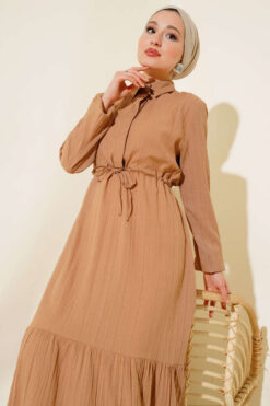 Alternative view of Hidden Half-Button Dress Camel