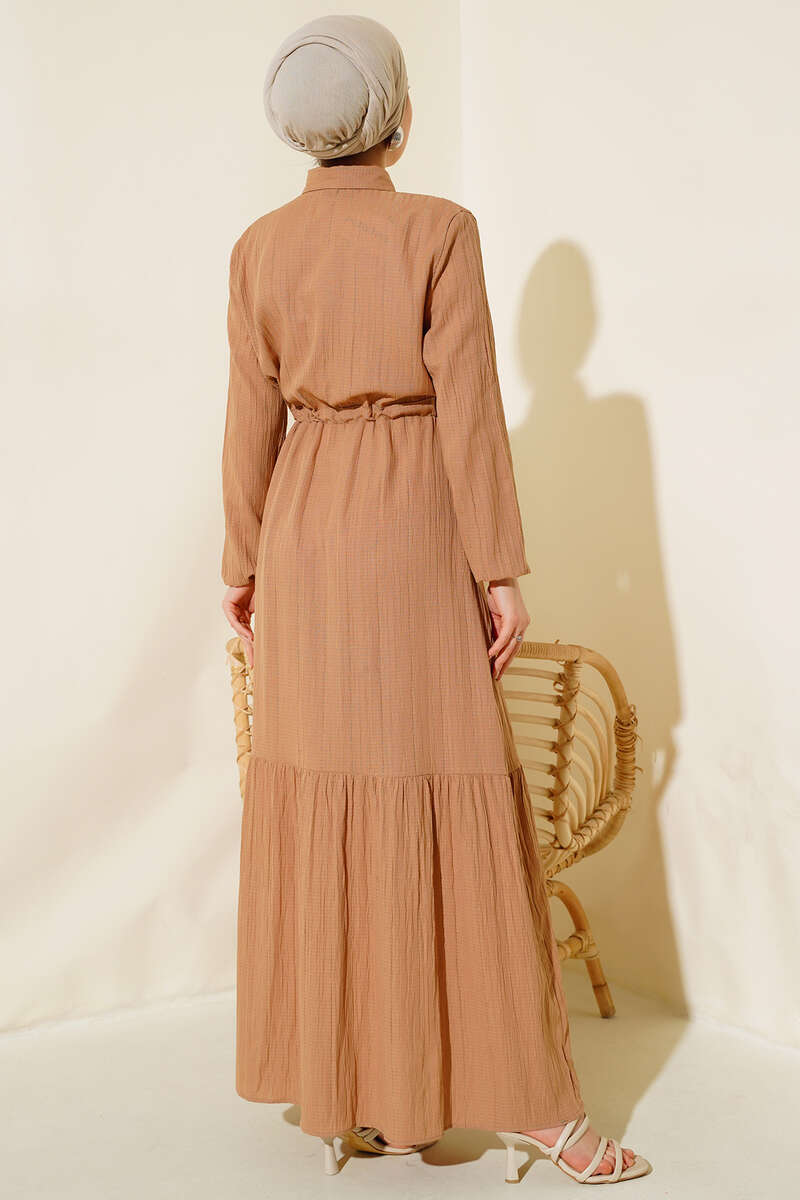 Hidden Half-Button Dress Camel - Image 3