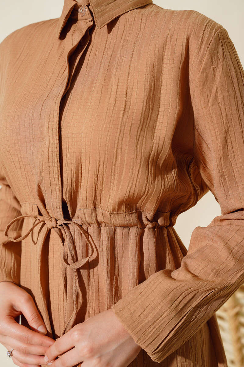 Hidden Half-Button Dress Camel - Image 4