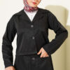 Two-Piece Set with Chest Pocket and Hem Edge Black - Image 2