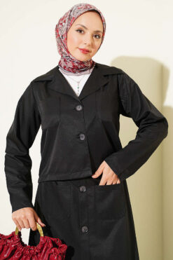 Alternative view of Two-Piece Set with Chest Pocket and Hem Edge Black