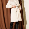 Faux Fur-Trimmed Quilted Hoodie with Chest Pockets Beige