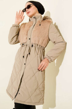 Alternative view of Faux Fur-Trimmed Quilted Hoodie with Chest Pockets Mink