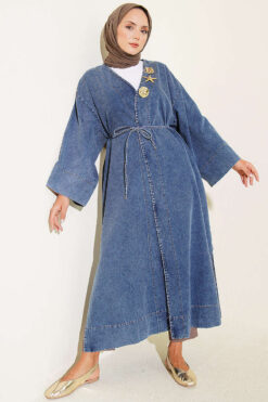 Long Coat with Gold Accessories Light Blue