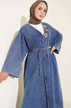 Alternative view of Long Coat with Gold Accessories Light Blue