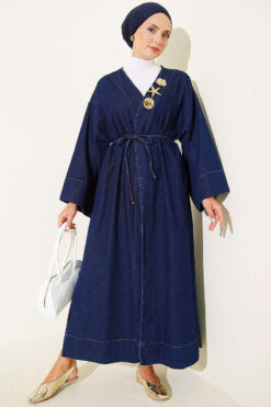 Long Coat with Gold Accessories Blue