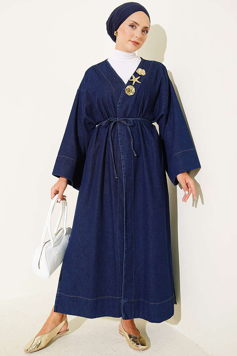 Long Coat with Gold Accessories Blue