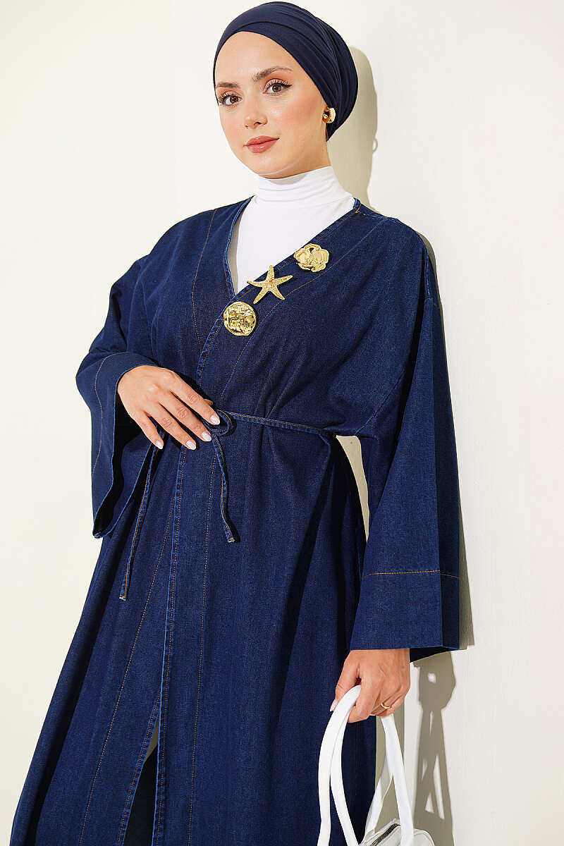 Long Coat with Gold Accessories Blue – Bild 2