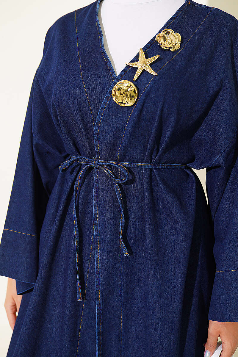 Long Coat with Gold Accessories Blue – Bild 4