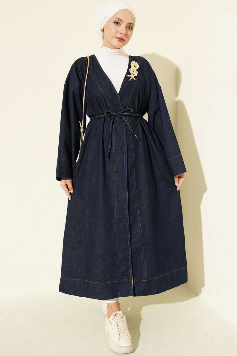 Gold-Accented V-Neck Cardigan Dark Blue