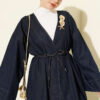 Gold-Accented V-Neck Cardigan Dark Blue - الصورة 2