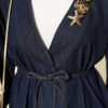 Gold-Accented V-Neck Cardigan Dark Blue - الصورة 4