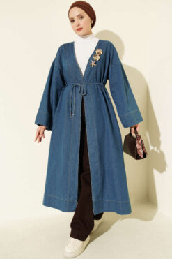 Gold-Accented V-Neck Cardigan Light Blue