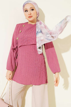 Side-Tied Tunic with Gold Accents Rose Dust