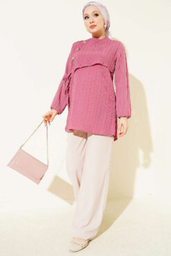 Alternative view of Side-Tied Tunic with Gold Accents Rose Dust