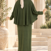 Gold Brooch-Accented Asymmetric Hem Two-Piece Set Khaki - immagine 5