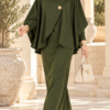 Gold Brooch-Accented Asymmetric Hem Two-Piece Set Khaki - immagine 3