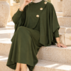 Gold Brooch-Accented Asymmetric Hem Two-Piece Set Khaki - immagine 4