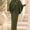 Gold Brooch-Accented Asymmetric Hem Two-Piece Set Khaki