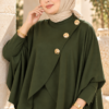 Gold Brooch-Accented Asymmetric Hem Two-Piece Set Khaki - immagine 2