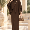 Gold Brooch-Accented Asymmetric Hem Two-Piece Set Brown - immagine 3