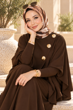 Alternative view of Gold Brooch-Accented Asymmetric Hem Two-Piece Set Brown