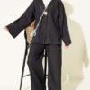Gold Brooch-Accented Two-Piece Set Navy Blue