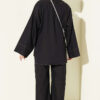 Gold Brooch-Accented Two-Piece Set Navy Blue - Image 3