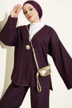 Alternative view of Gold Brooch-Accented Two-Piece Set Plum