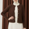 Gold Button-Detail Short Knit Cardigan Brown