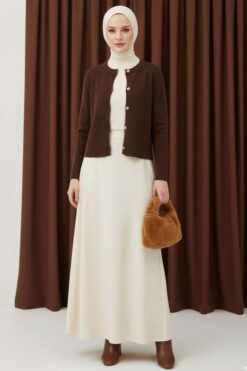Alternative view of Gold Button-Detail Short Knit Cardigan Brown