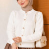 Gold Button-Detail Short Knit Cardigan Cream