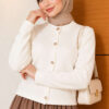 Gold Button-Detail Short Knit Cardigan Cream – Bild 3