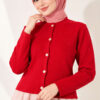 Gold Button-Detail Short Knit Cardigan Red - Afbeelding 2