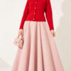 Gold Button-Detail Short Knit Cardigan Red - Afbeelding 3