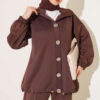 Gold Button Detailing Crewneck Two-Piece Set Brown - Imagen 2