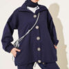 Gold Button Detailing Crewneck Two-Piece Set Navy Blue – Bild 2