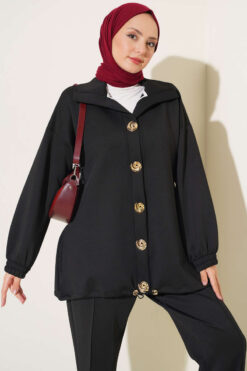 Alternative view of Gold Button Detailing Crewneck Two-Piece Set Black