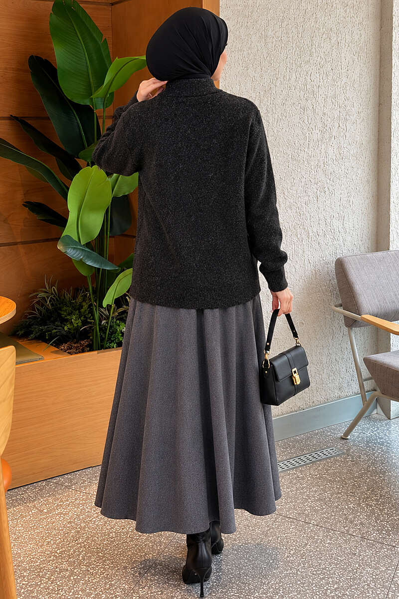 Gold Button Detailed Knit Cardigan Anthracite – Image 4