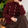 Gold Button Detailed Knit Cardigan Burgundy