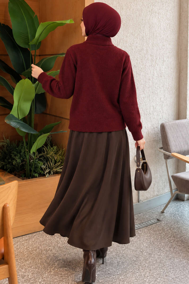 Gold Button Detailed Knit Cardigan Burgundy - الصورة 3