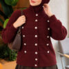 Gold Button Detailed Knit Cardigan Burgundy - الصورة 2