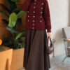 Gold Button Detailed Knit Cardigan Burgundy - الصورة 4
