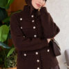 Gold Button Detailed Knit Cardigan Brown