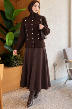 Alternative view of Gold Button Detailed Knit Cardigan Brown