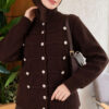 ⁦Gold Button Detailed Knit Cardigan Brown⁩ - الصورة ⁦3⁩