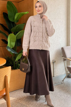 Alternative view of Gold Button Detailed Knit Cardigan Stone
