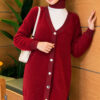 Gold Buttoned Angora Cardigan Burgundy