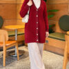 Gold Buttoned Angora Cardigan Burgundy – Image 2