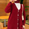 Gold Buttoned Angora Cardigan Burgundy – Image 3